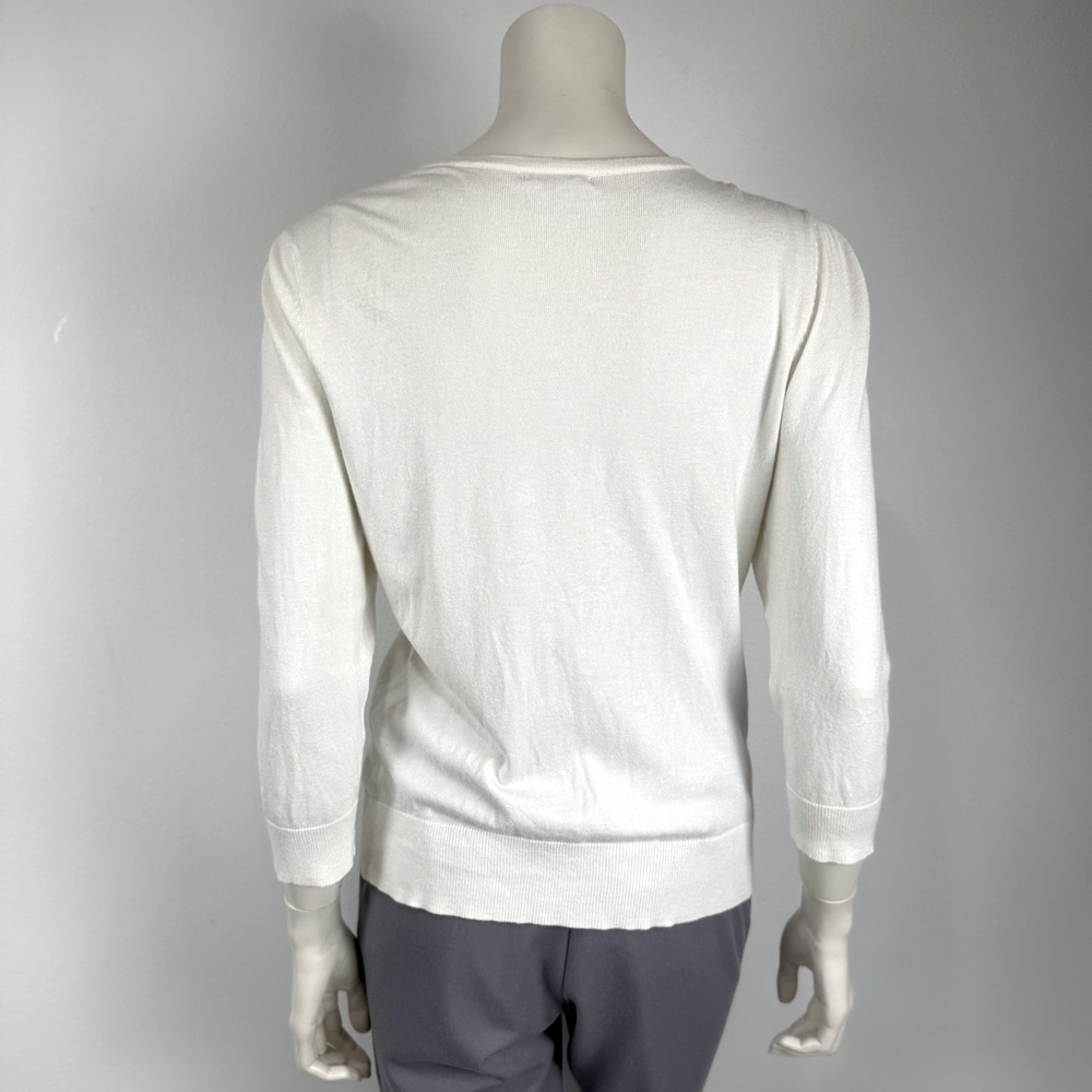 Halogen Knit Cardigan Ivory White Button Down 3/4 Long Sleeve - Picture 2 of 7